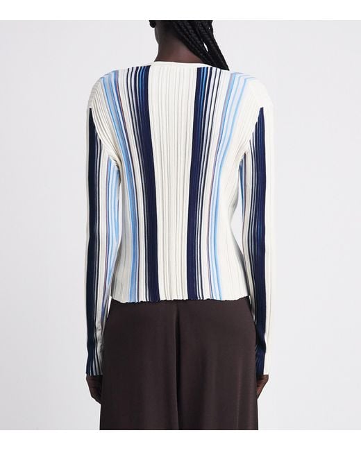 Theory Blue Ribbed Stripe Cardigan