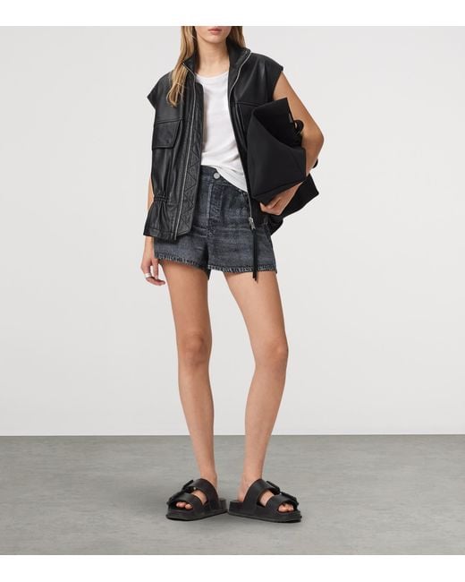 AllSaints Gray Denim Illusion Print Tyler Shorts