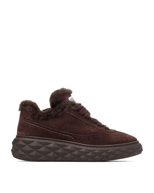 Jimmy Choo Brown Diamond Maxi Retro Suede-Shearling Sneakers