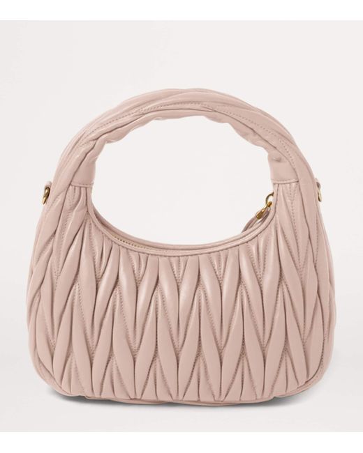 Miu Miu Pink Small Matelassé Leather Wander Top-Handle Bag