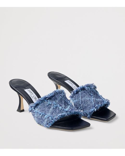 Jimmy Choo Blue Alexia 70 Woven Heeled Mules
