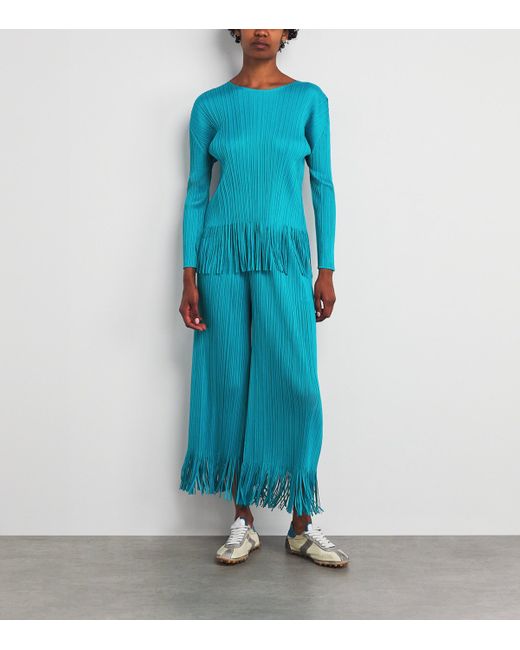 Pleats Please Issey Miyake Blue Wave Wide-Leg Trousers