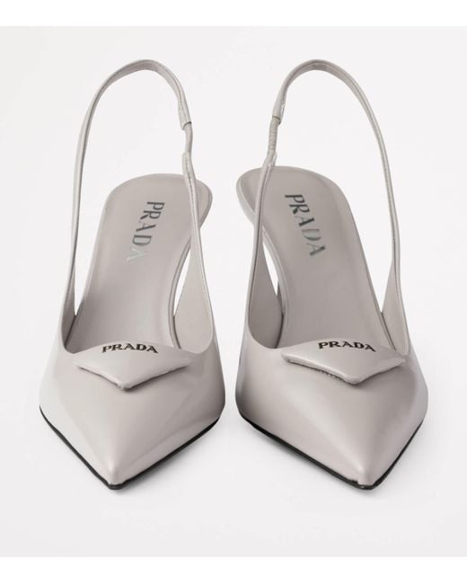 Prada White Brushed Leather Slingback Pumps 75