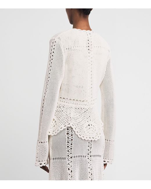 Erdem White Cotton Crochet Peplum Cardigan