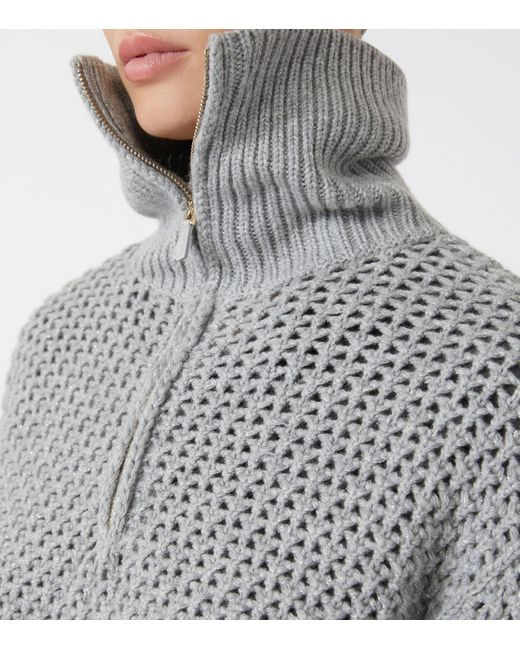 Max Mara Gray Wool-Blend Half-Zip Sweater