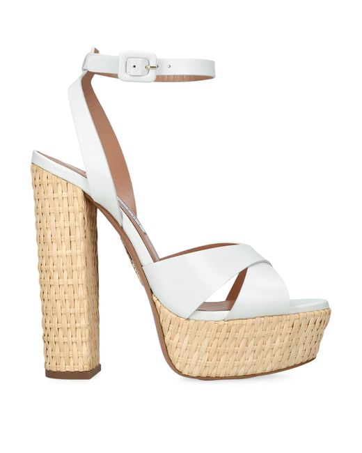 Aquazzura White Leather Sunseeker Plateau Platform Sandals 140