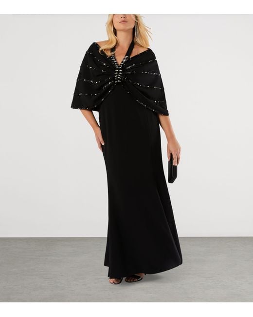 Marina Rinaldi Black Embellished Halterneck Maxi Dress And Cape