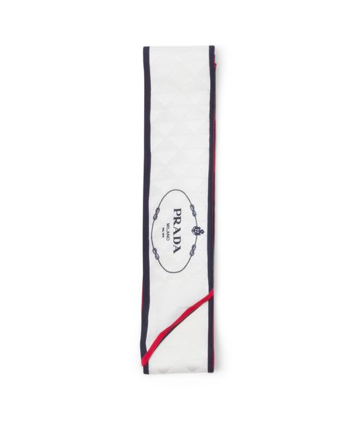 Prada White Silk Twill Skinny Scarf