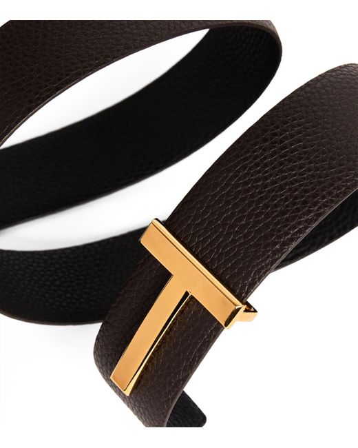 Tom Ford Black Leather Reversible T Icon Belt for men
