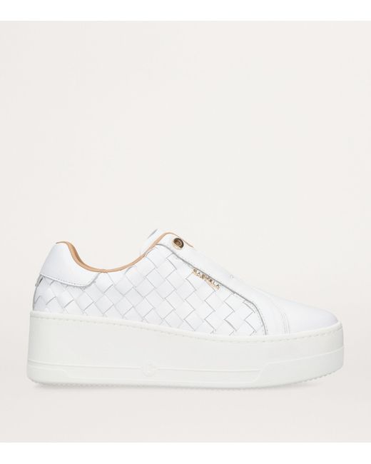Carvela Kurt Geiger White Woven Leather Connected Laceless Sneakers