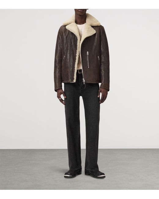 AllSaints Brown Leather Xylon Biker Jacket for men
