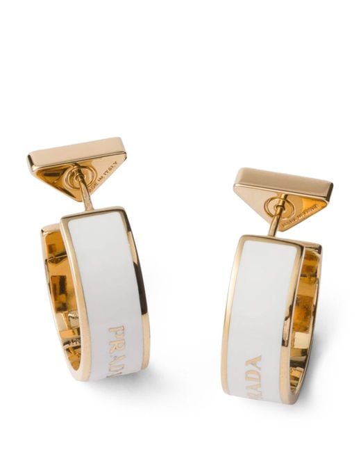 Prada Metallic Enamel Logo Hoop Earrings