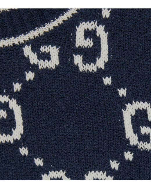Gucci Blue Cotton Gg Jacquard Sweater