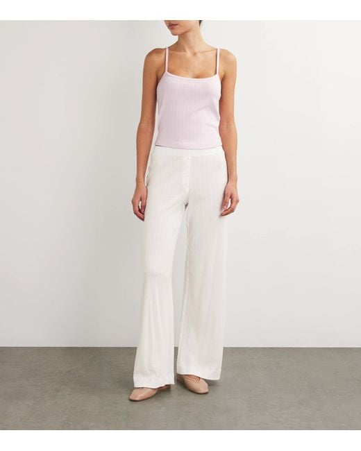 Leset White Cotton Pointelle Lounge Trousers