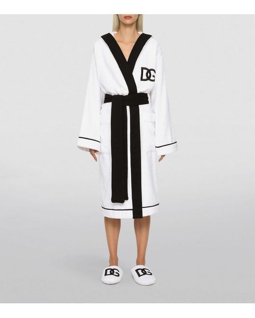 Dolce & Gabbana White Terry Cotton Dg Logo Robe