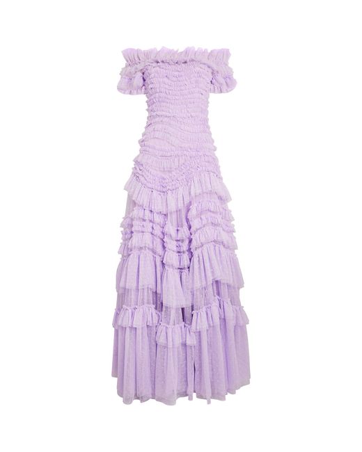 Needle & Thread Purple Off-the-shoulder Wild Rose Gown