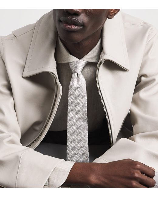 Emporio Armani White Silk Jacquard Tie for men