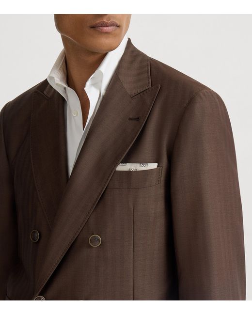 Brunello Cucinelli Metallic Silk Geometric Square Pocket Square for men