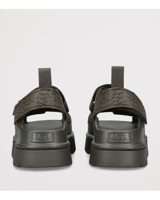 Ugg Black Croc-Embossed Goldenglow Sandals