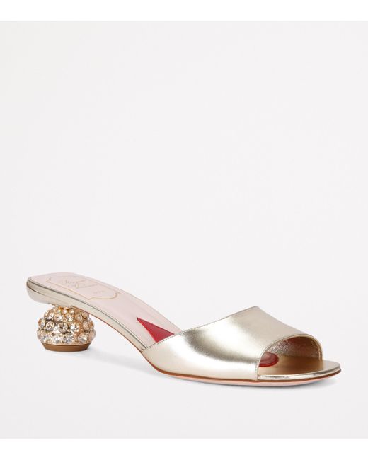 Roger Vivier Natural Leather Crystal-Embellished Mules