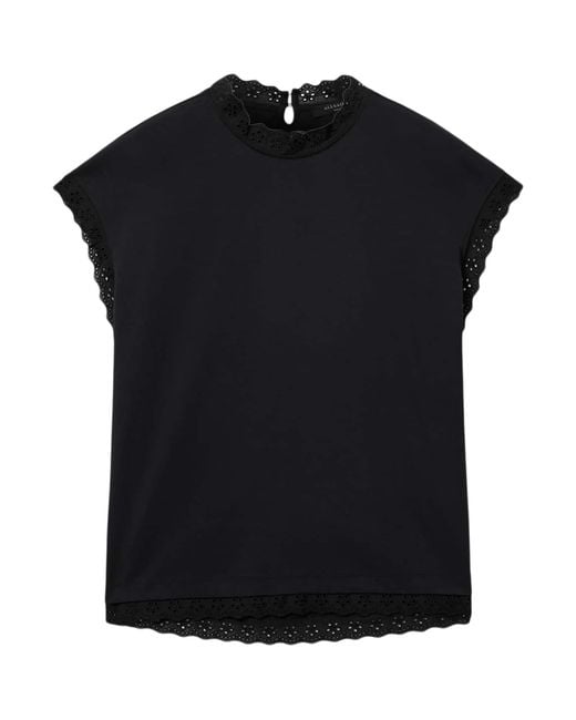 AllSaints Black Organic Cotton Lace-Detail Lele Tank Top