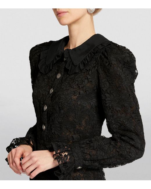 Alessandra Rich Black Lace Collared Midi Dress