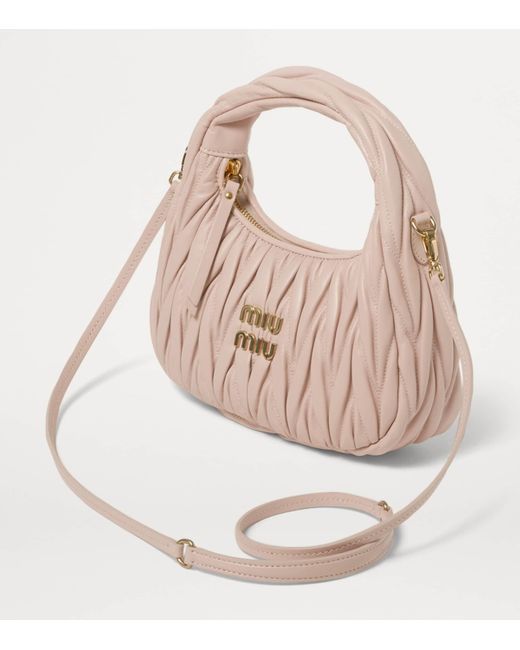 Miu Miu Pink Small Matelassé Leather Wander Top-Handle Bag
