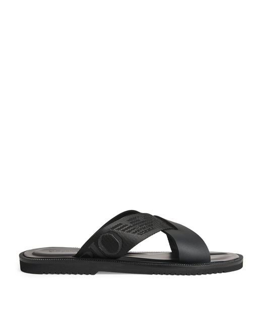 Emporio Armani Black Leather Crossover Sandals for men