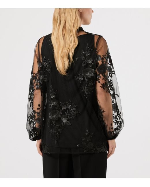 Marina Rinaldi Black Embellished Sheer Layered Blouse