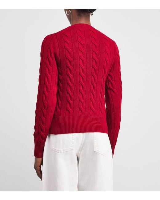 Polo Ralph Lauren Red Wool-Cashmere Cable-Knit Cardigan