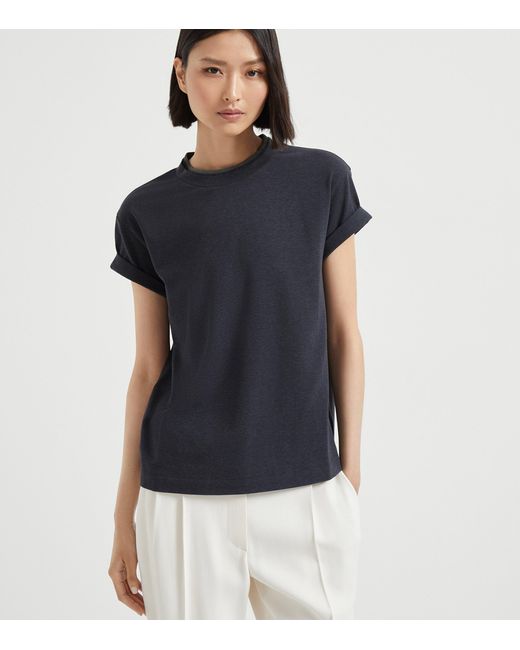 Brunello Cucinelli Black Stretch-Cotton Monili-Detail T-Shirt