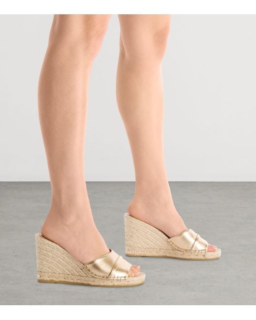 Malone Souliers Natural Metallic Leather Soleil Wedge Espadrilles 85