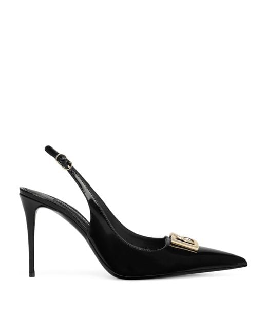 Dolce & Gabbana Black Dg Logo 90 Leather Slingback Pump