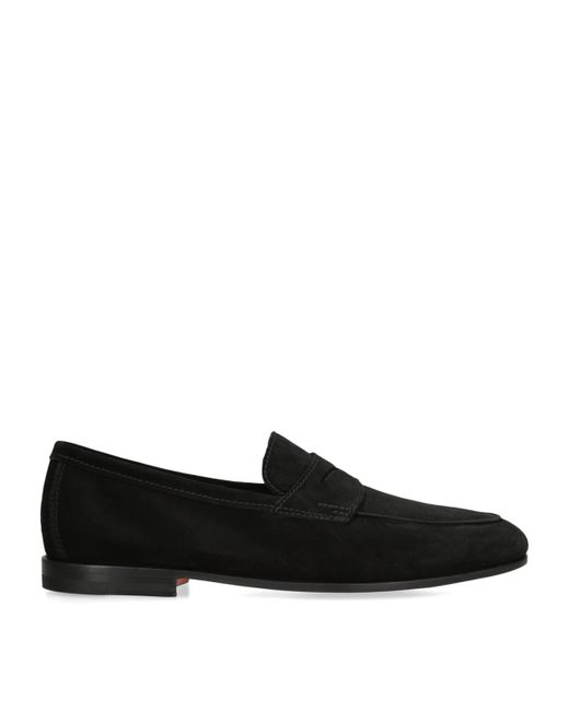 Santoni Black Suede Carlos Penny Loafers