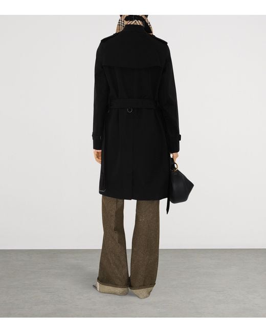 Burberry Black Mid-Length Kensington Heritage Trench Coat