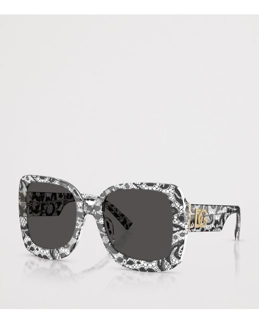 Dolce & Gabbana Gray Lace Print Square Sunglasses