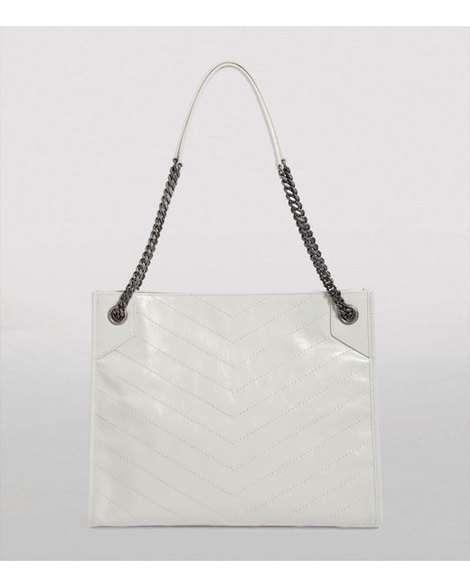 Saint Laurent Niki Large Leather Monogram Shopper Bag in White | Lyst UK