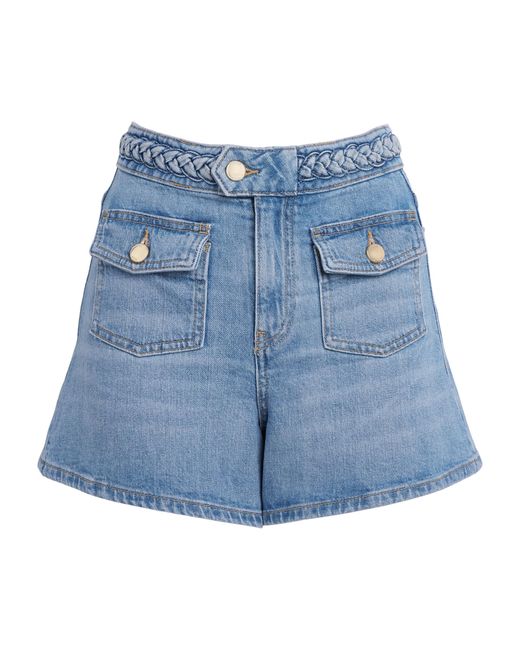 Maje Blue Braided Flared Denim Shorts