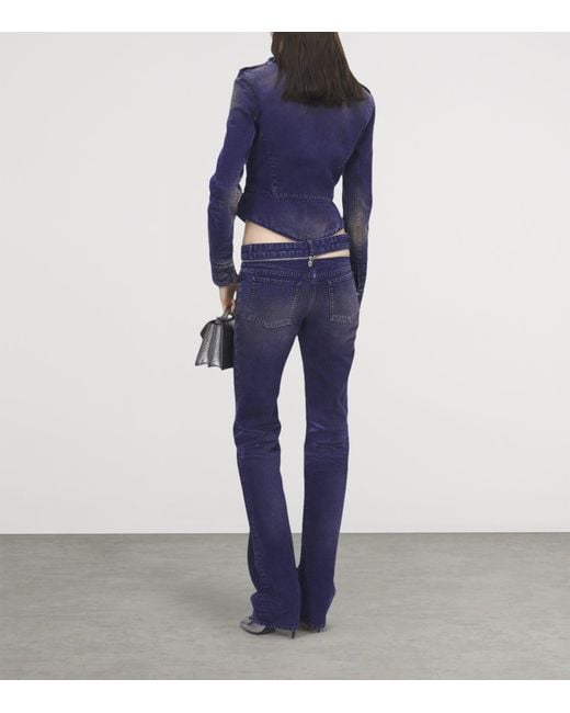 McQueen Blue Slashed Zip Low-Rise Bootcut Jeans