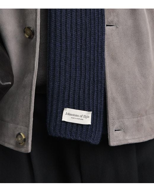 Johnstons Blue Cashmere Lovat Ribbed Scarf for men
