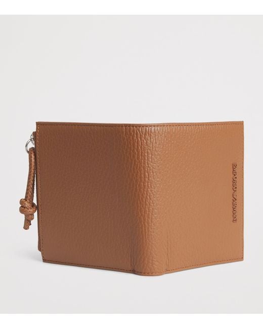 Emporio Armani Brown Leather Logo Bifold Wallet for men