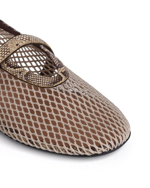 Alaïa Brown Mesh Python Print-Trim Ballet Flats