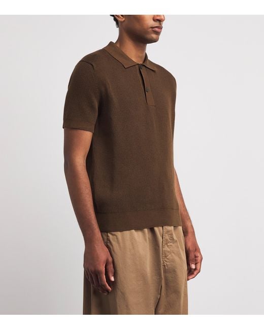 Sunspel Brown Cotton Rib-Knit Polo Shirt for men