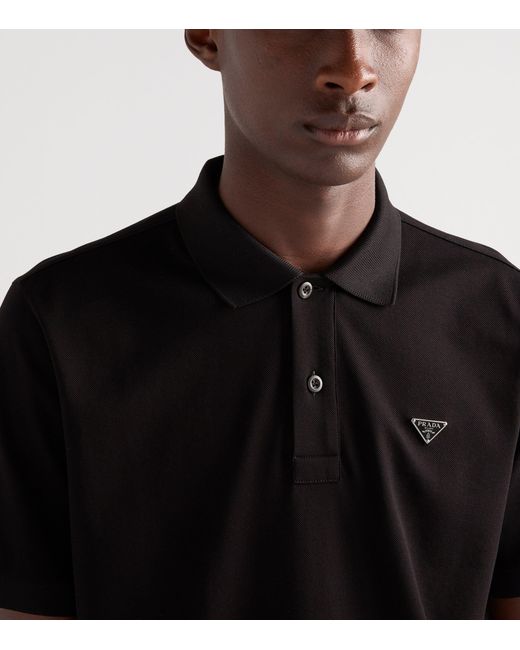 Prada Black Cotton Piqué Polo Shirt for men