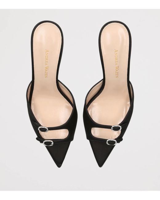 Andrea Wazen Black Satin Carol Heeled Mules 75