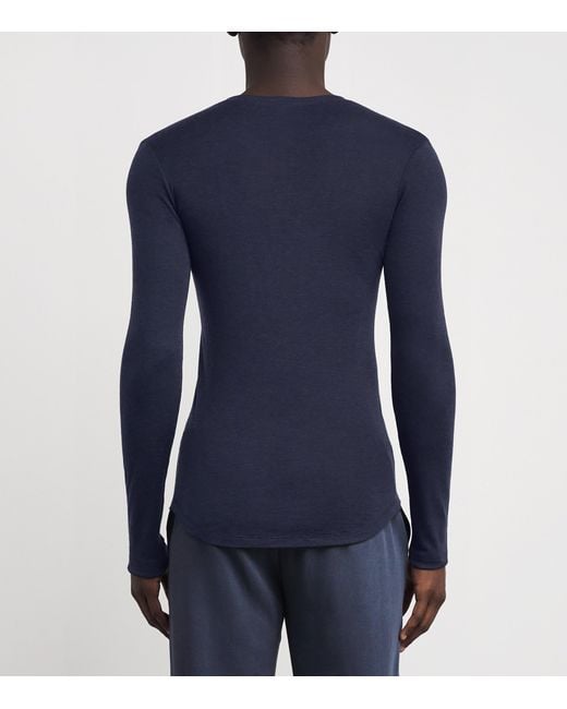 Hanro Blue Cotton Living Long-Sleeve T-Shirt for men