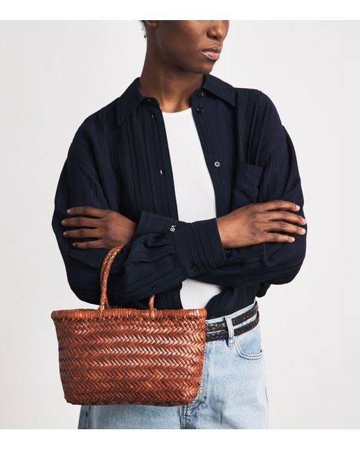 Dragon Diffusion Brown Mini Leather Flat Gora Tote Bag