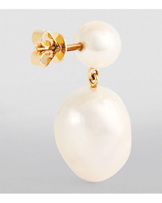 Sophie Bille Brahe Natural Yellow Gold And Pearl Venus Blanc Earrings