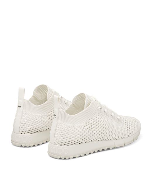 Jimmy Choo White Veles Pearl-Embellished Knitted Low-Top Trainers