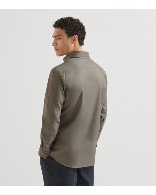 Brunello Cucinelli Gray Cotton Twill Garment-Dyed Shirt for men
